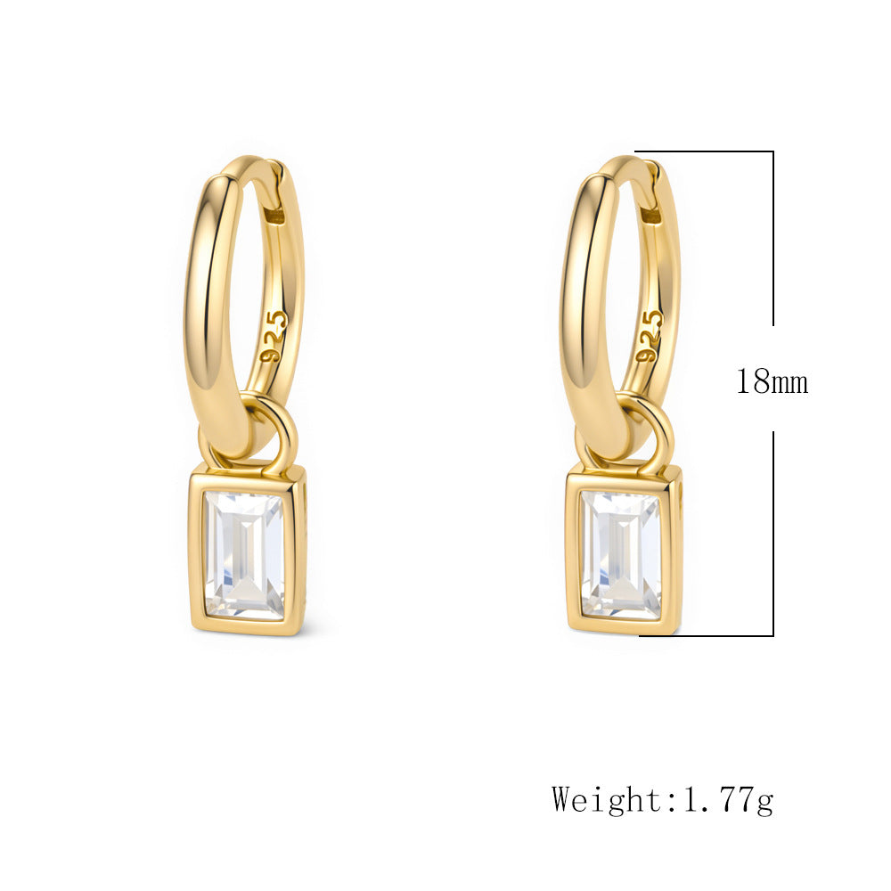 925 Sterling Silver Geometric Square Zircon Earrings, Small Earrings,