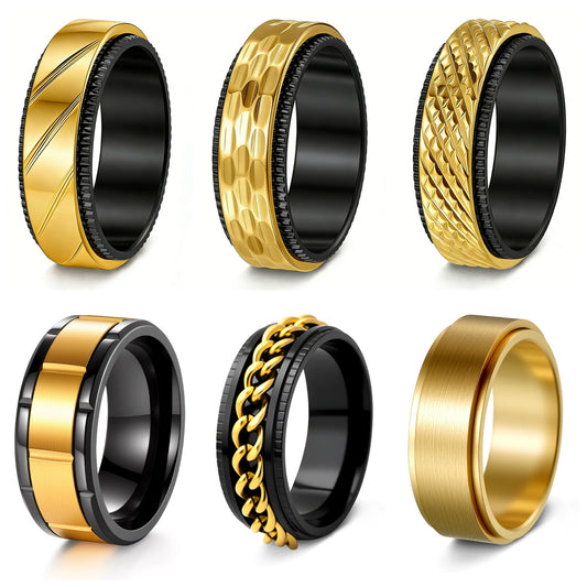 Stainless Steel Ring Rotatable Zircon Edge Embossed Contrast Planderful Everyday Genie for Men Unisex