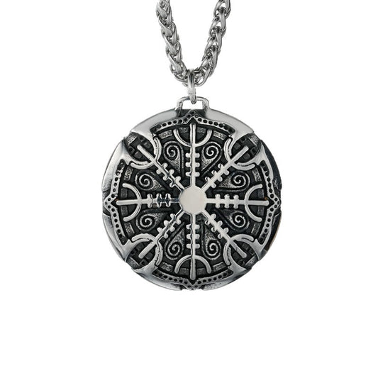 Planderful Nordic Viking Necklace For Men Odin Logo Compass Pendant Stainless Steel Durable Daily Wear Gift
