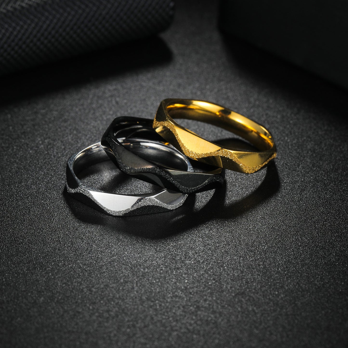 Planderful Womens Titanium Steel Rhombus Ring Three Pack