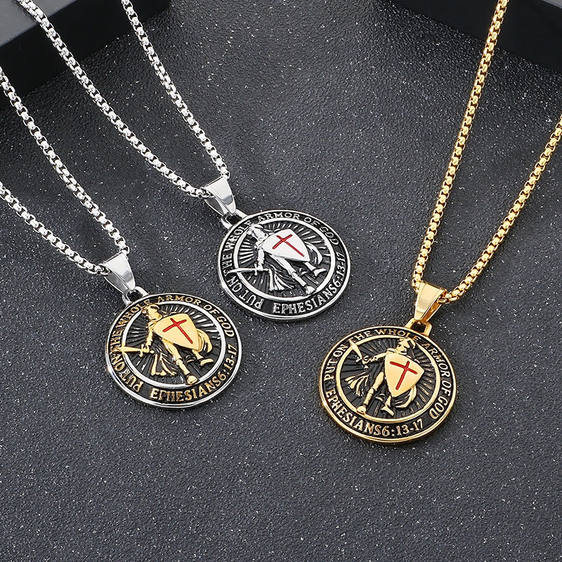 Templar Cross Shield Pendant Red For Men Titanium Planderful