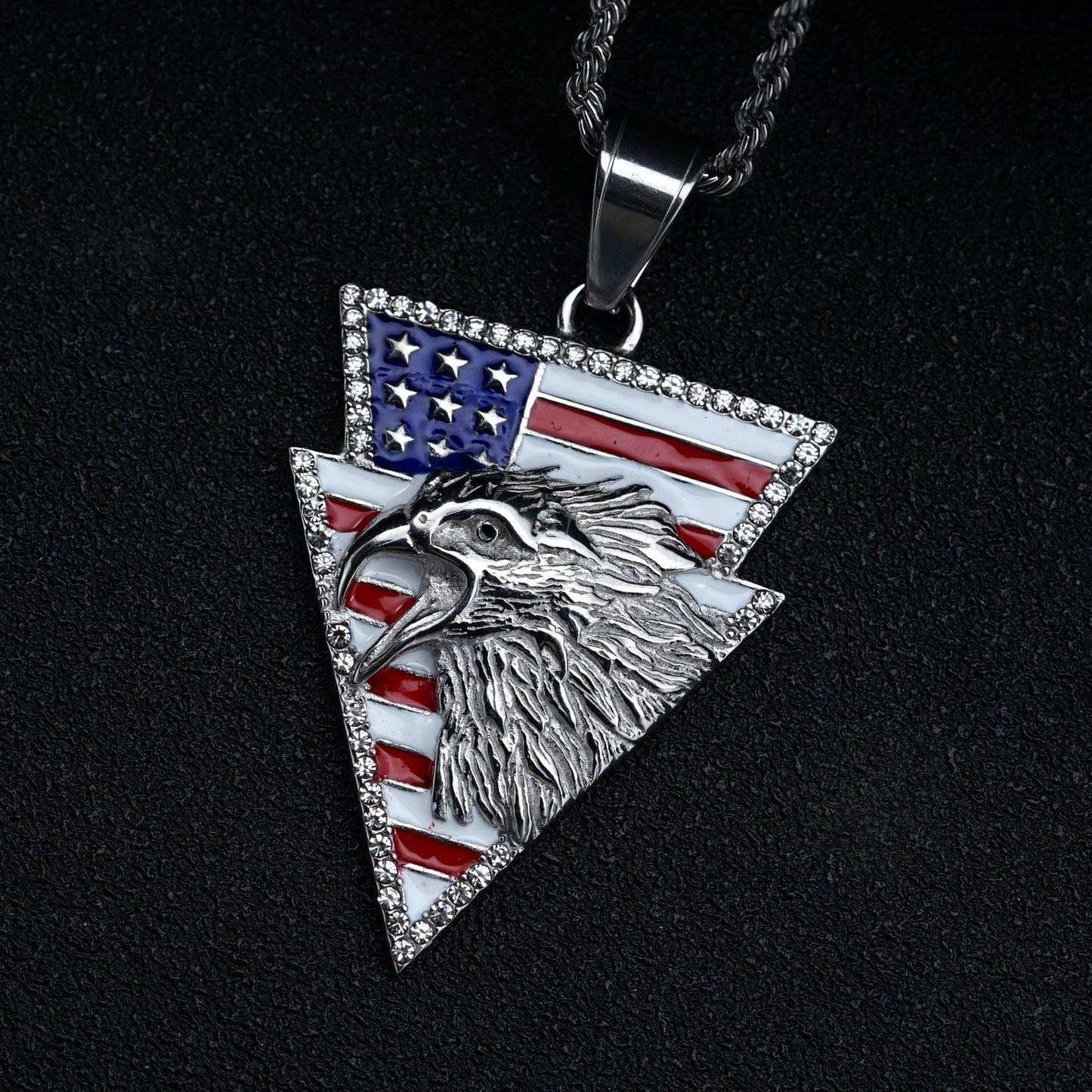 Planderful Eagle Head Pendant Stainless Steel Triangle Badge For Unisex Hip Hop Fashion Bold Statement Necklace