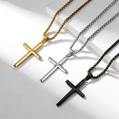 Planderful Rhombus Cross Necklace Unisex Titanium Steel Pendant Versatile Jewelry