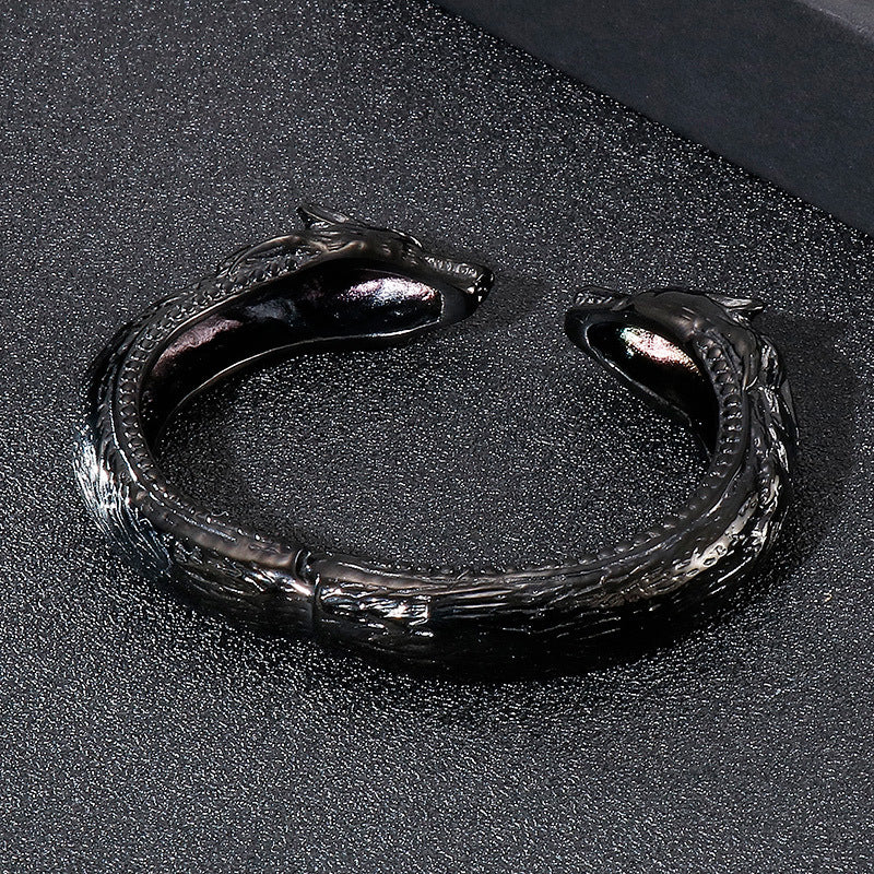 Stainless Steel Dragon Head Open Bracelet – Punk Men's
