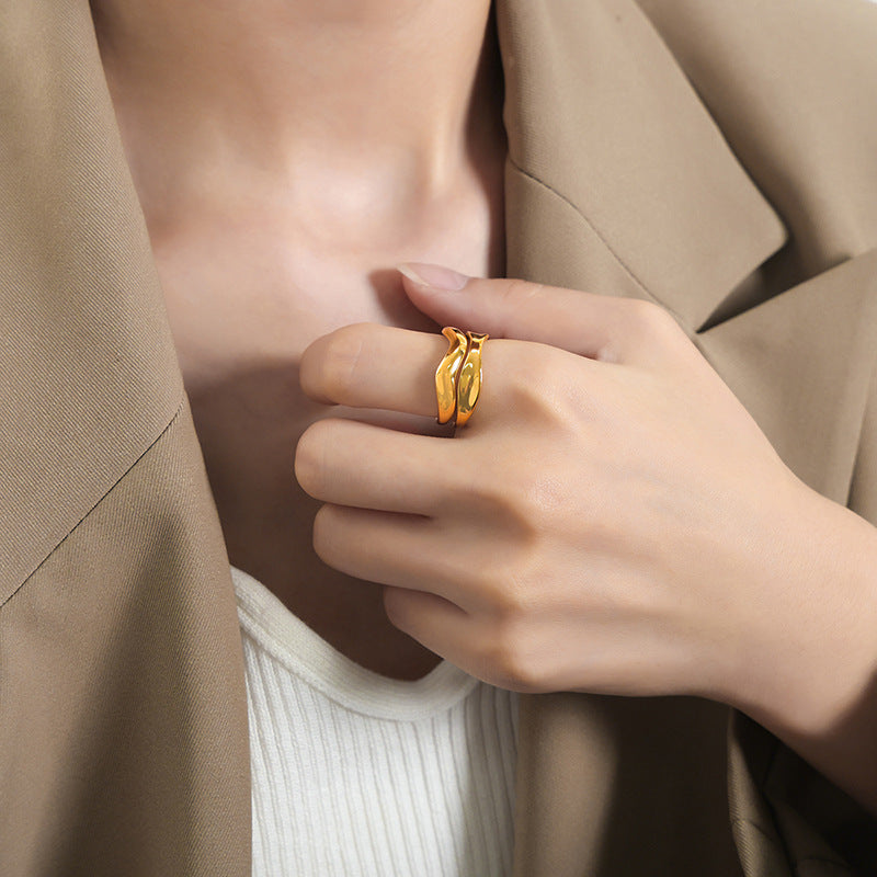 Luxurious Titanium Steel Gold-Plated Double-Layer Ring - Elegant Jewelry for Women of Style