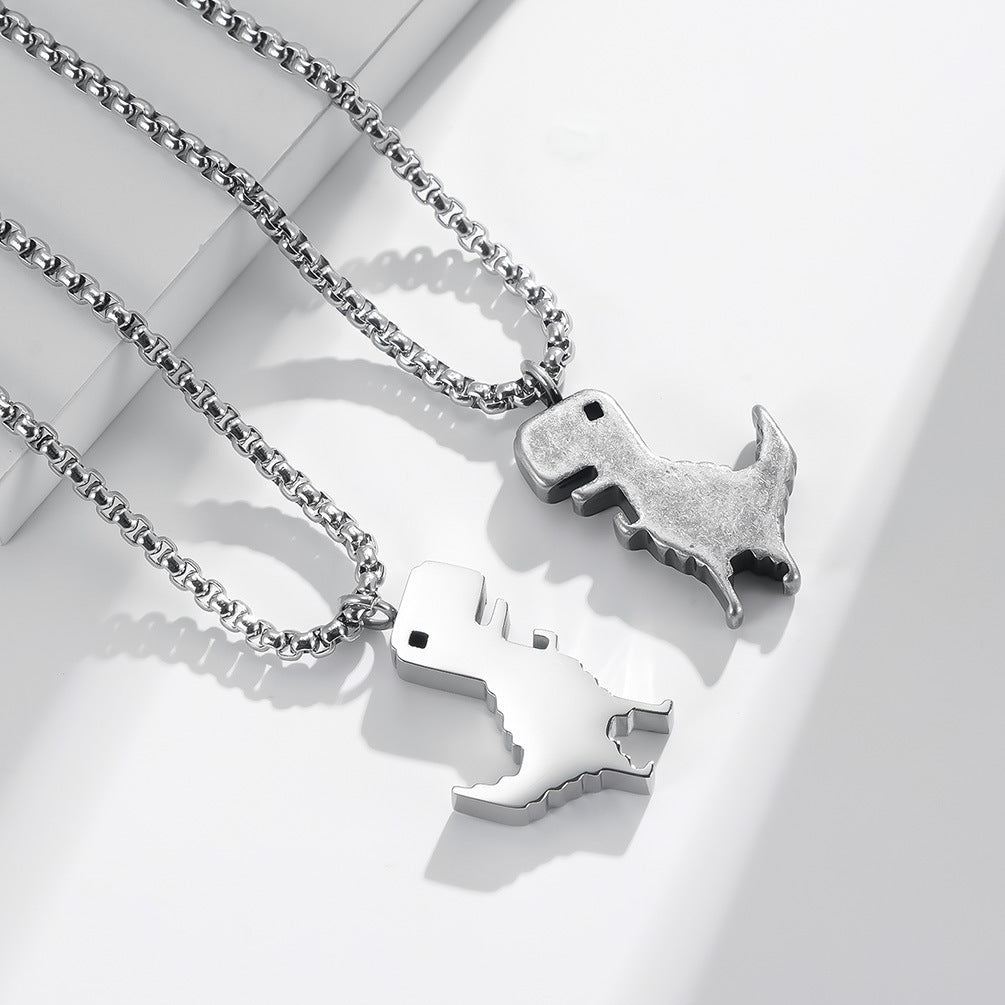Planderful Dinosaur Necklace Durable Titanium Steel Stick Figure Pendant For Kids And Dino Lovers