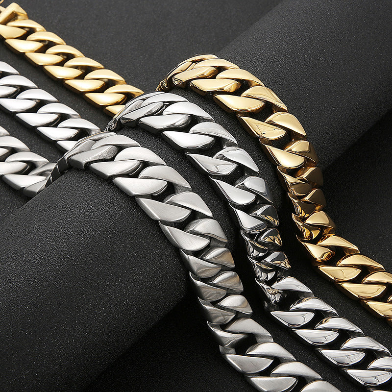 Simple And Fashionable Versatile, Rock Hip-Hop Titanium Steel Men's Polished 20mm Cuban Chain Necklace