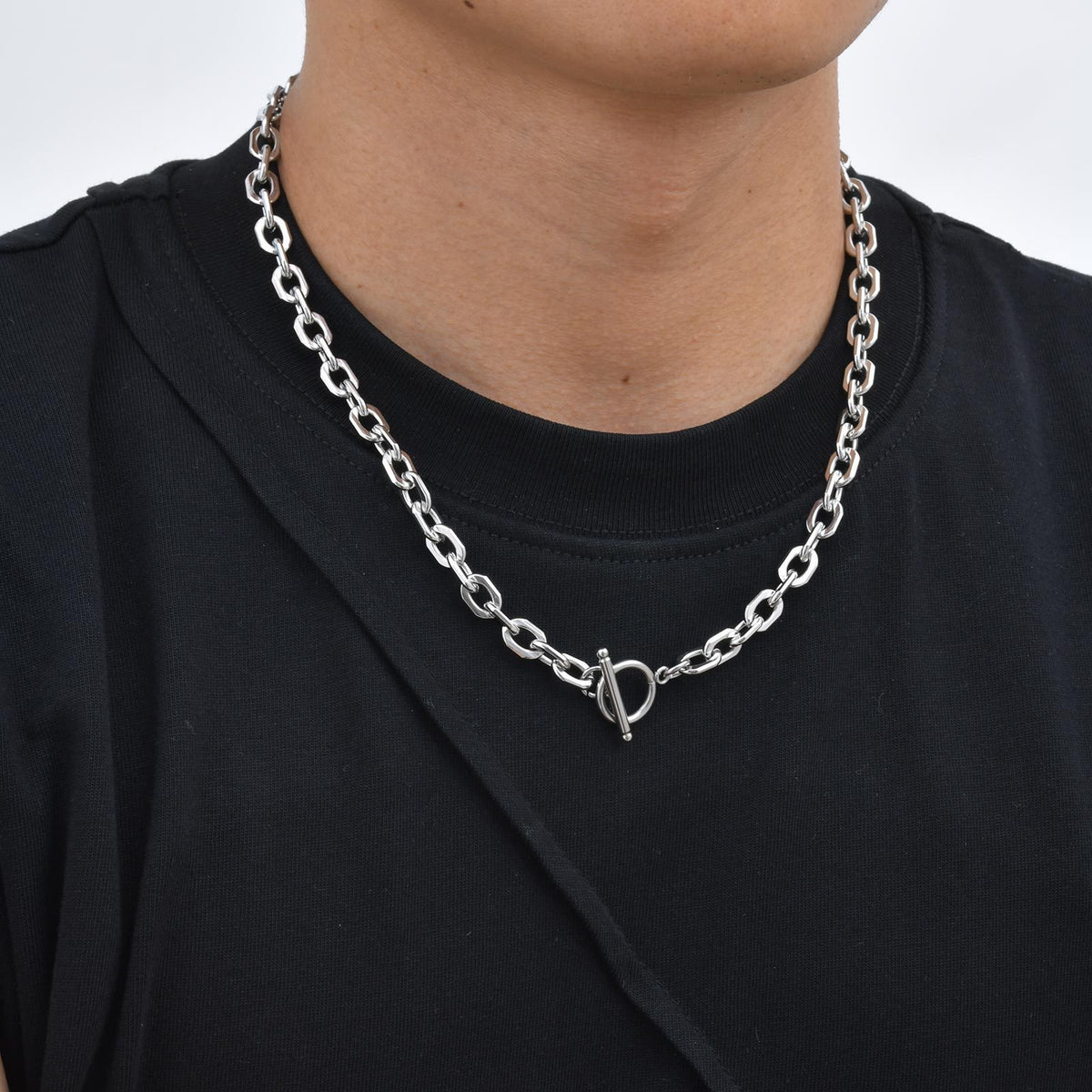 Unisex Hip Hop Stainless Steel Toggle Clasp Batch Corner Chain Necklace