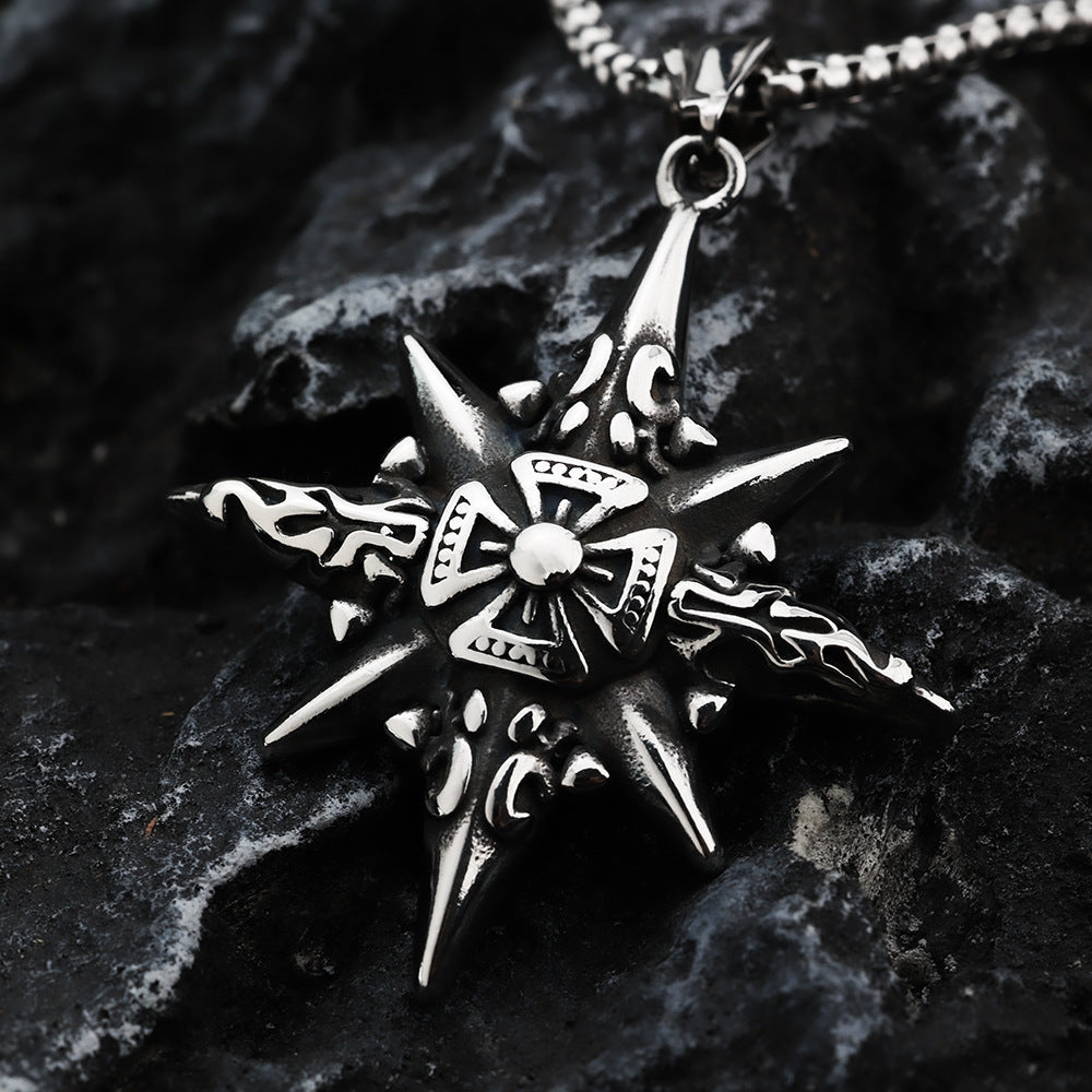 European And American Retro Stainless Steel Men's Pendant Compass Cross Pendant