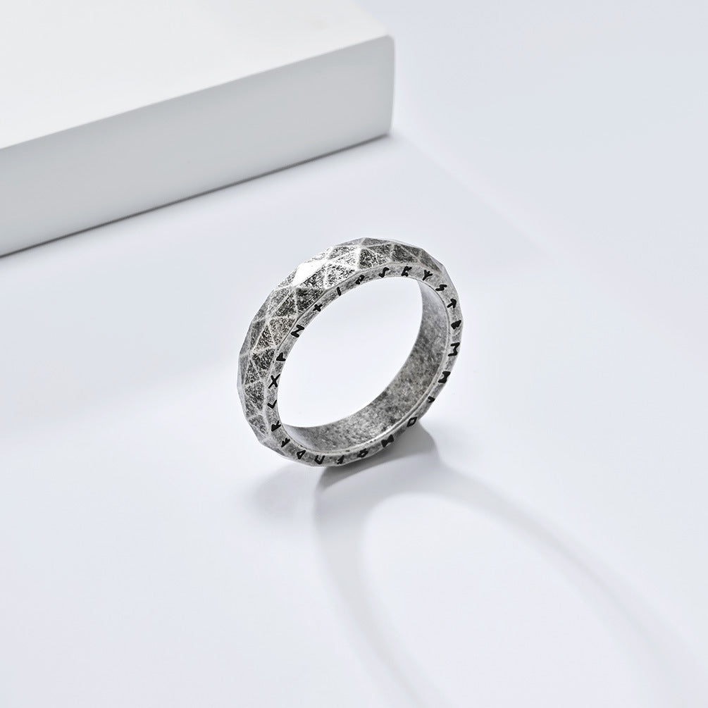 Titanium Steel Ring For Mens Nordic Retro Rhombus Viking Text Design Planderful Everyday Genie