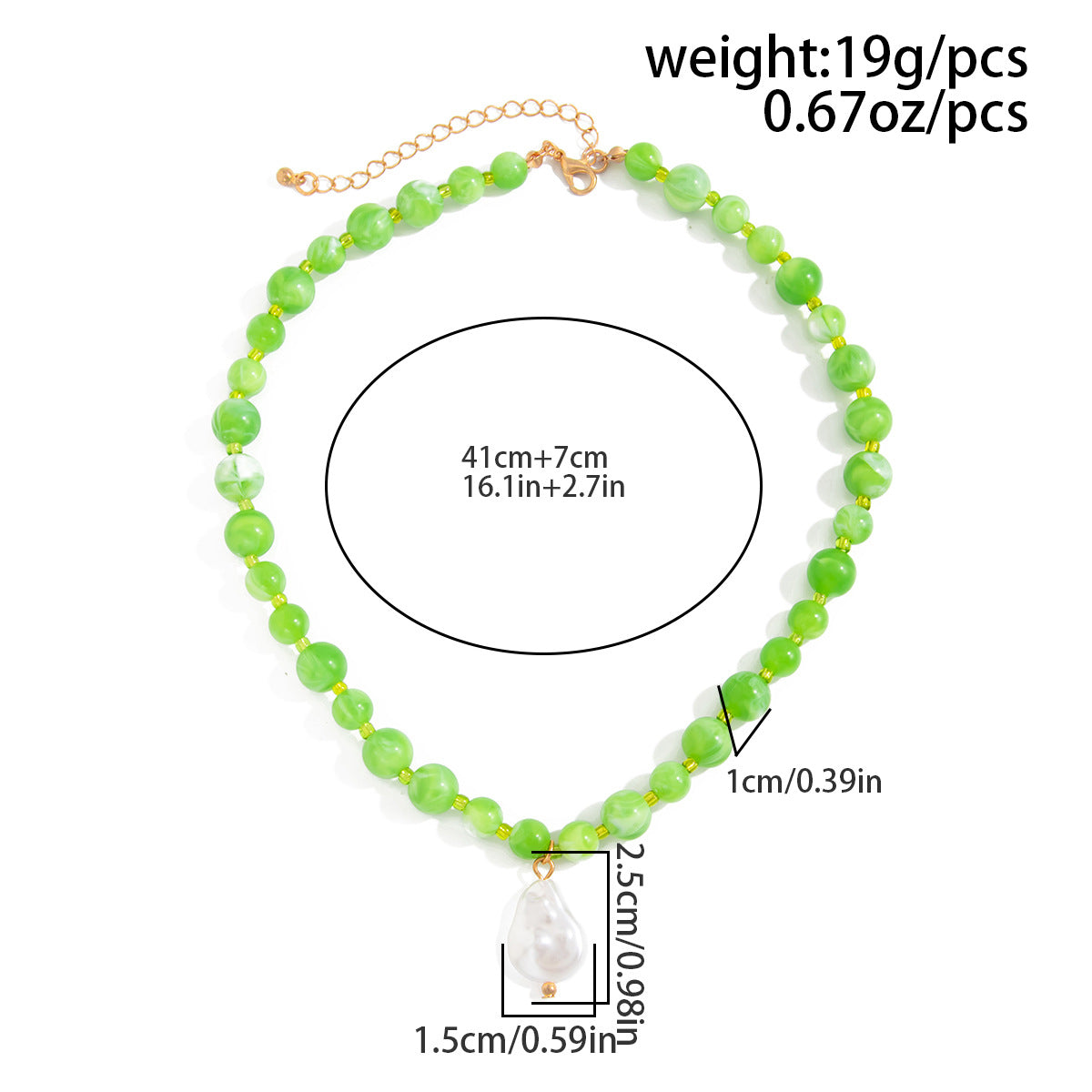 Green Bead Baroque Pearl-Style Necklace