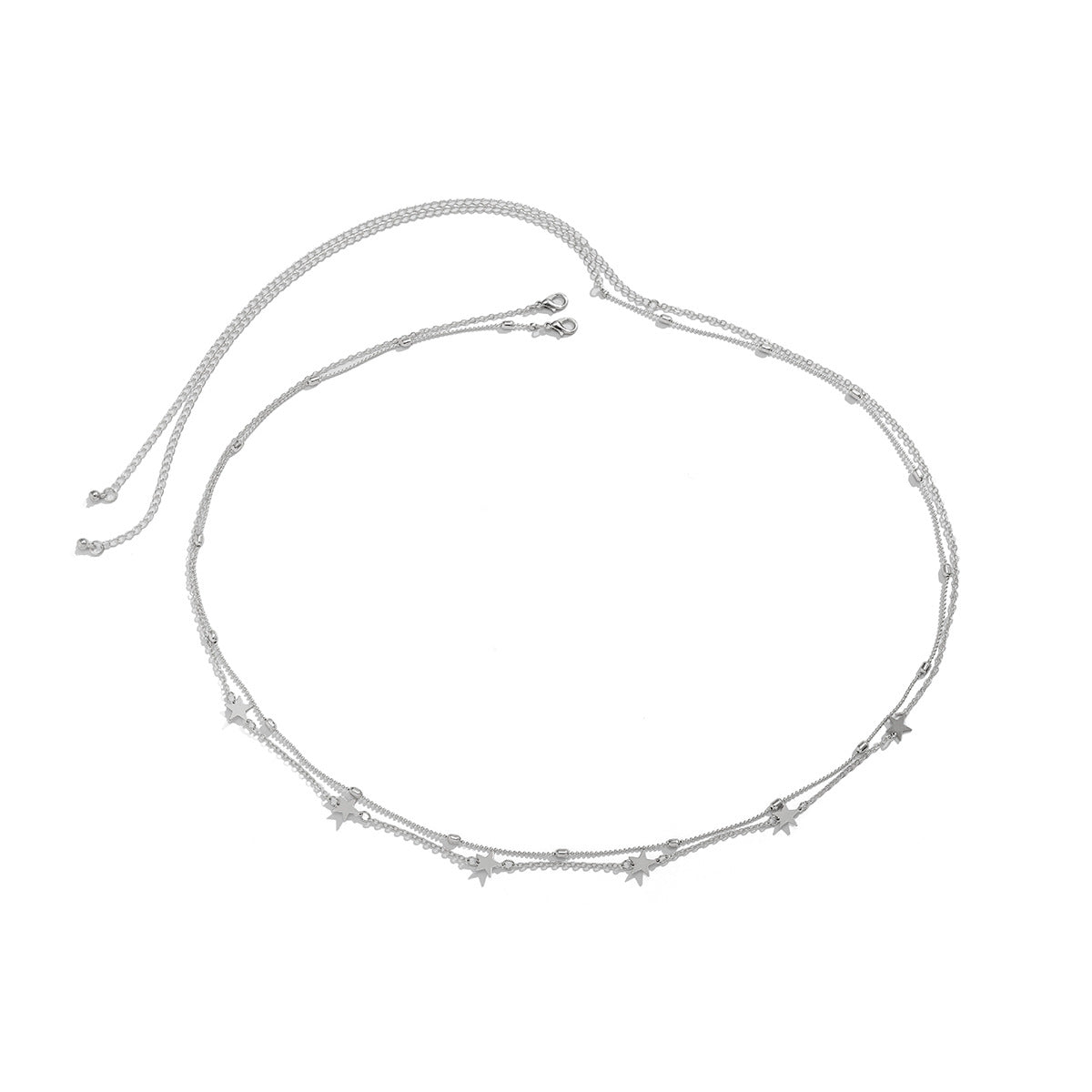 Resort Style Austrian Inspired Body Jewelry with Beaded Double-layer Chain and Metal Heart and Star Tassels