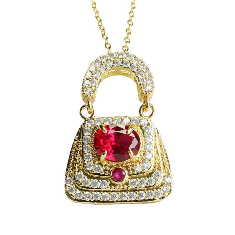 Lab-Grown Ruby Handbag Pendant — No Chain