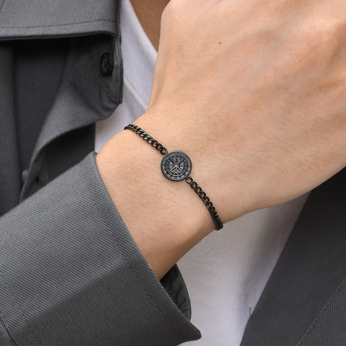 Men's Bracelet Stainless Steel Grinding Compass