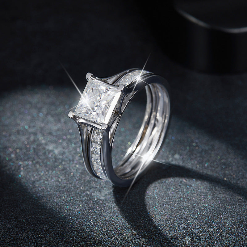 Amazon Hot Sale 6.5mm Princess Square Diamond Ring