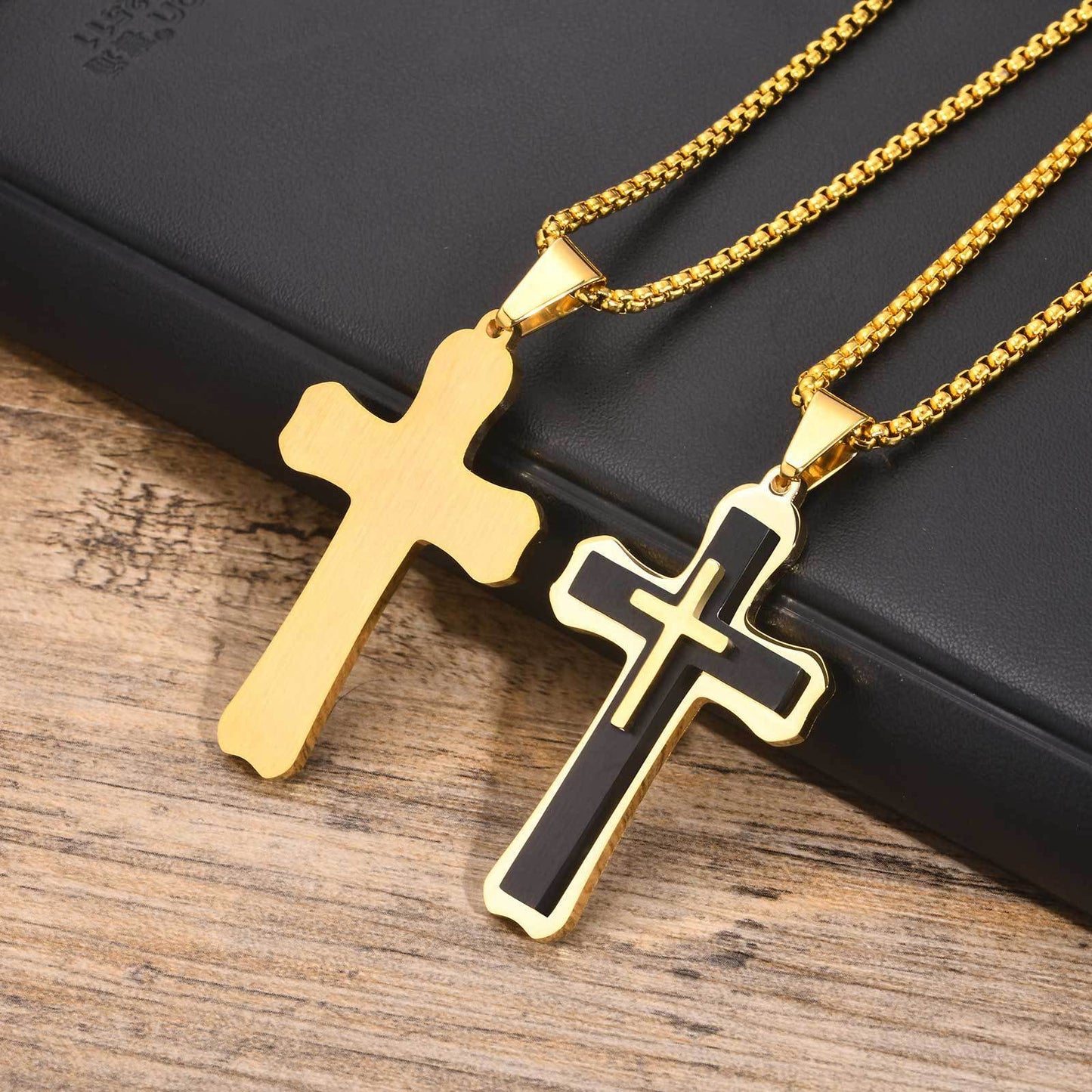 Necklaces Men's Triple Cross Pendant Necklace Stainless Steel Jewelry Wholesale
