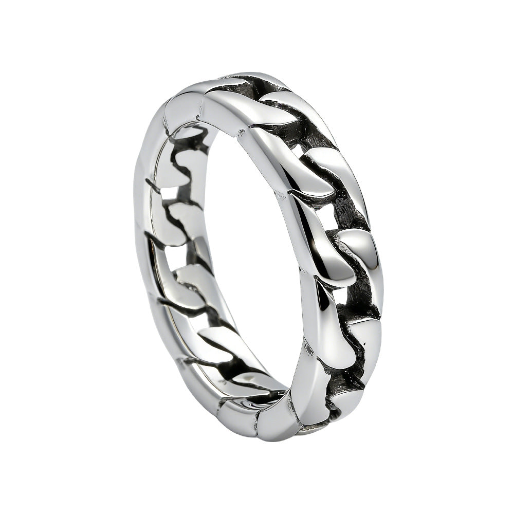 Planderful Titanium Steel Hollow Chain Ring For Men And Unisex Durable Punk Retro Style Statement