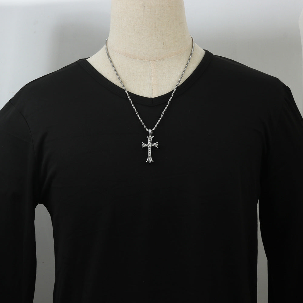 European And American Stainless Steel Cross Pendant Men's Trendy Retro Titanium Steel Cross Pendant