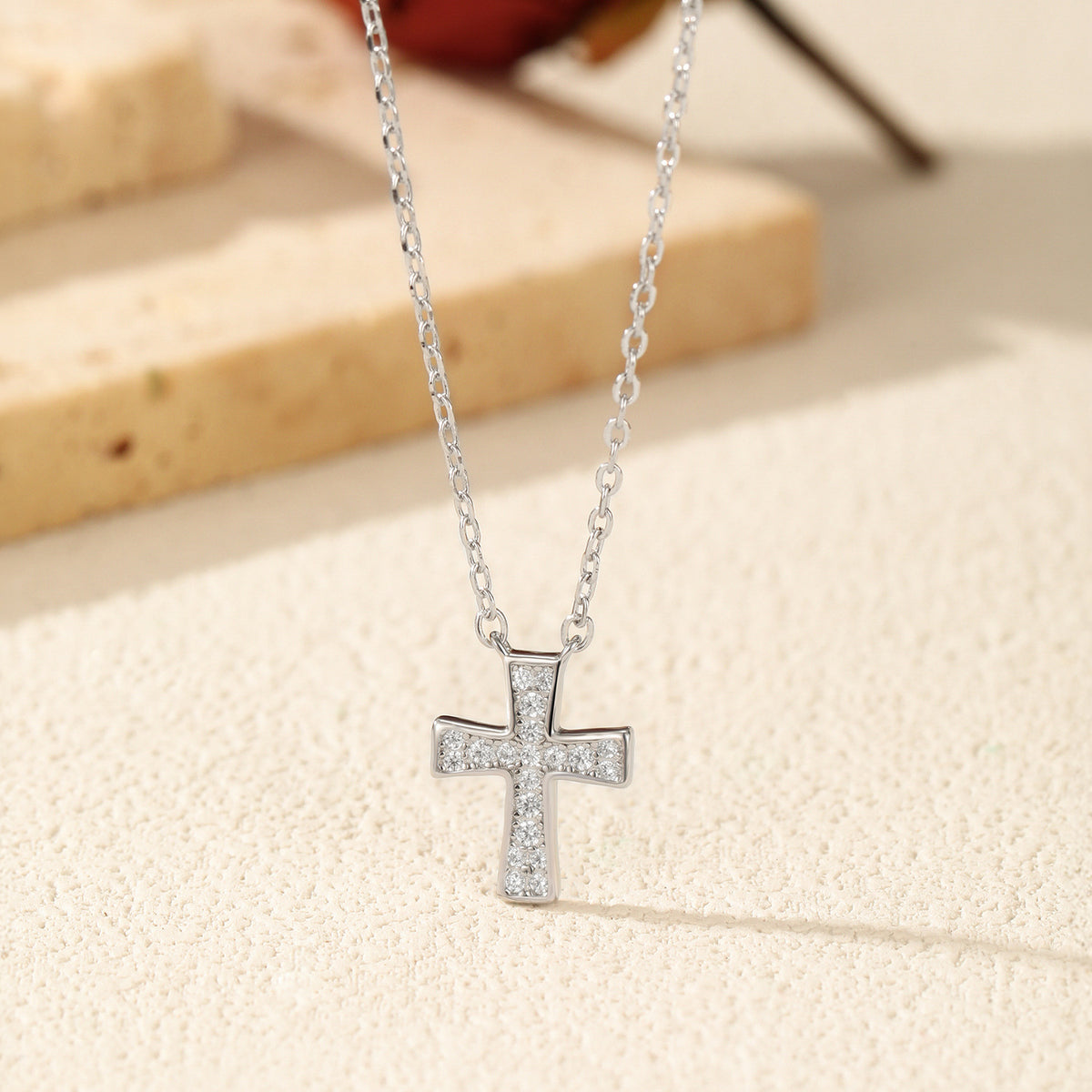 925 Sterling Silver Cross Moissanite Necklace
