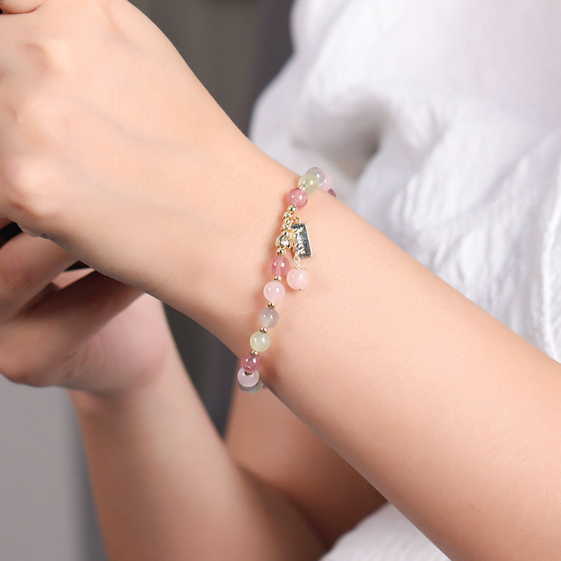 Sweet Strawberry Crystal Sterling Silver Bracelet for Women