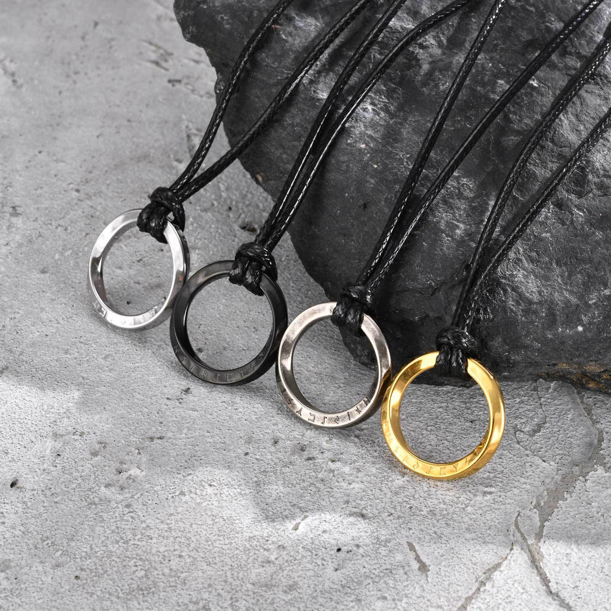 Viking Rune Ring Pendant Necklace — Four Finishes