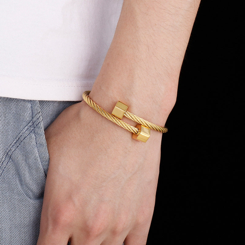Hexagonal Open Elastic Bracelet – Men's Titanium Steel Winding Geometric Weiya Bracelet