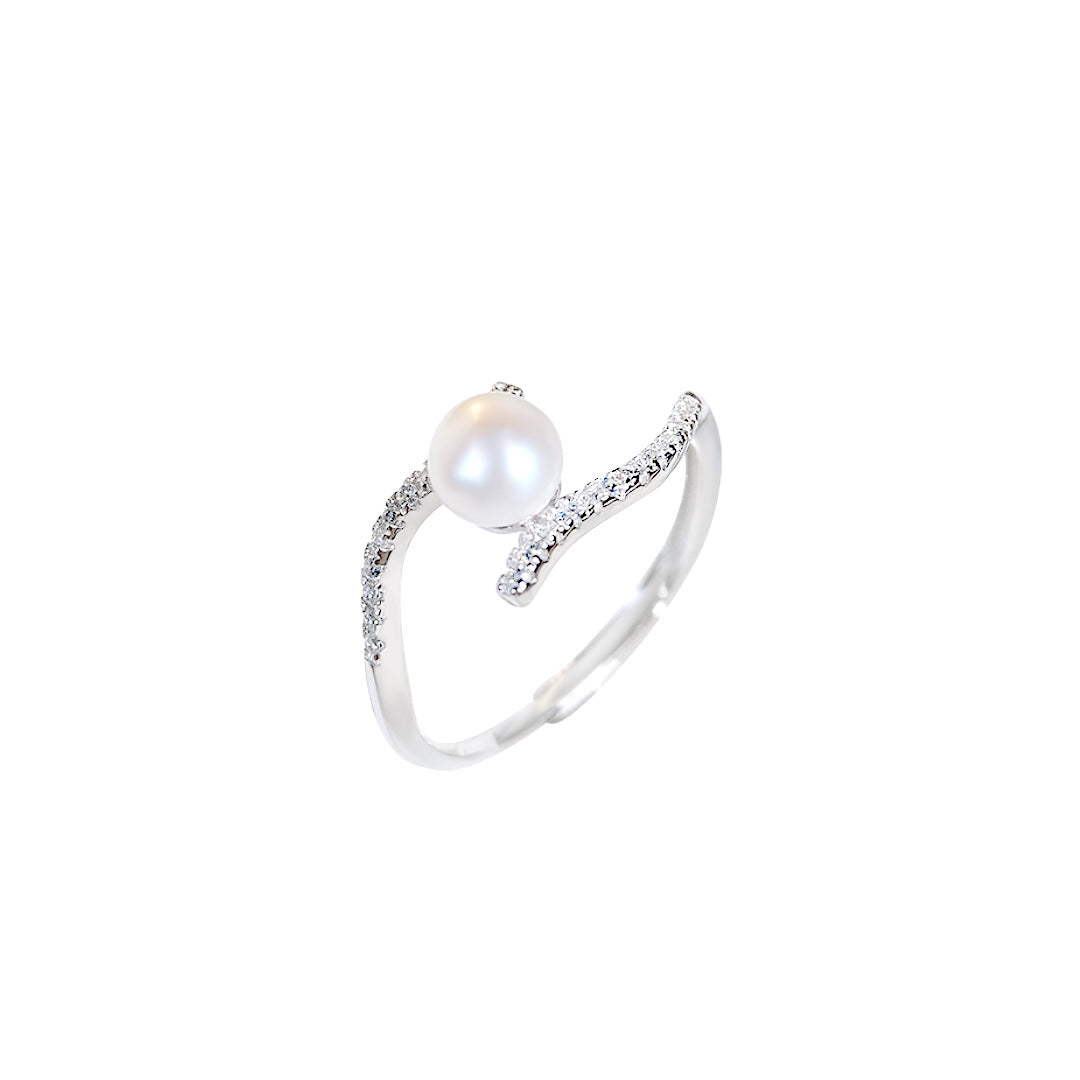 S925 Sterling Silver Freshwater Pearl Ring — Adjustable