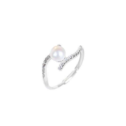 S925 Sterling Silver Freshwater Pearl Ring — Adjustable