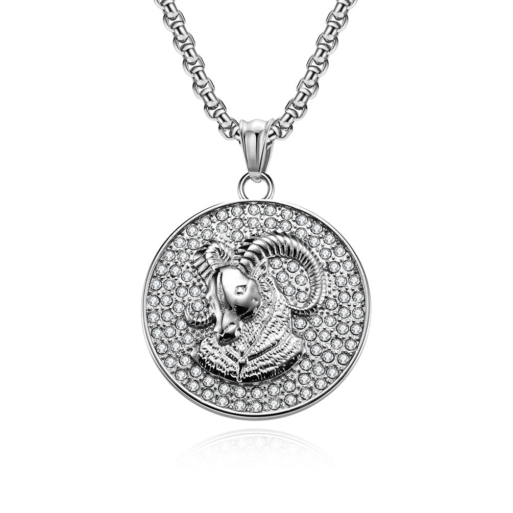 Planderful Twelve Constellations Zircon Titanium Steel Pendant For Hip Hop Style Fans