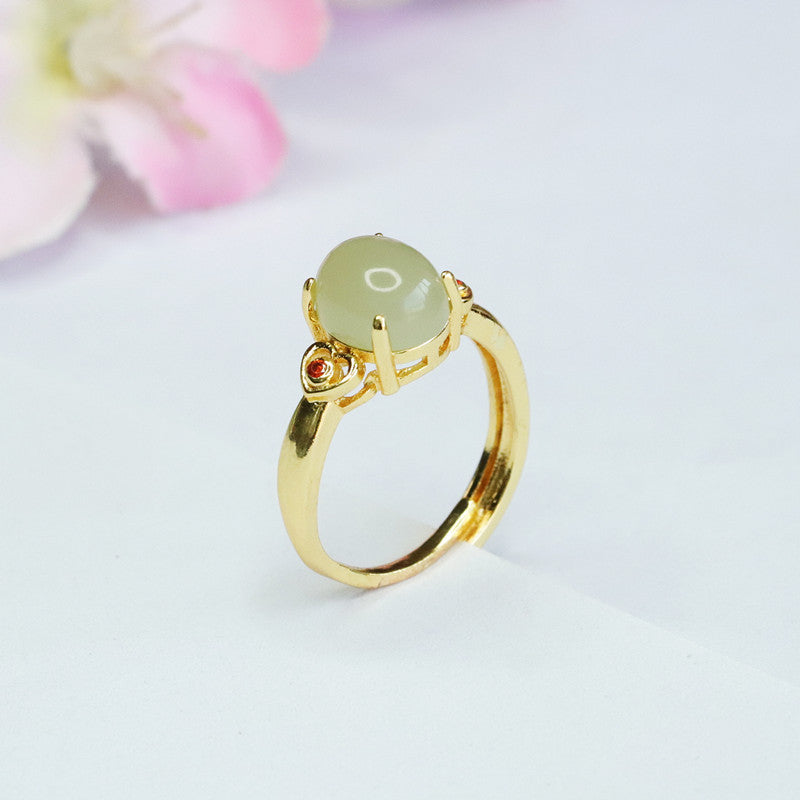 Fortune's Favor Hetian Jade Love Ring in Sterling Silver
