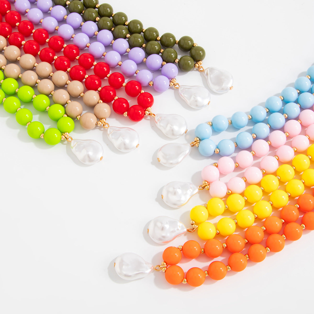 Colored Round Beads Pearl Necklace Dopamine Beaded Holiday Wind Necklace
