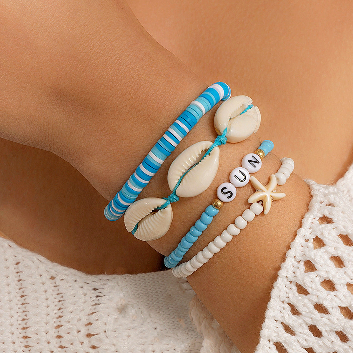 Planderful Vienna Verve Starfish Beaded Bracelet For Women Oceanic Wind Shell Rice Beads Jewelry Set