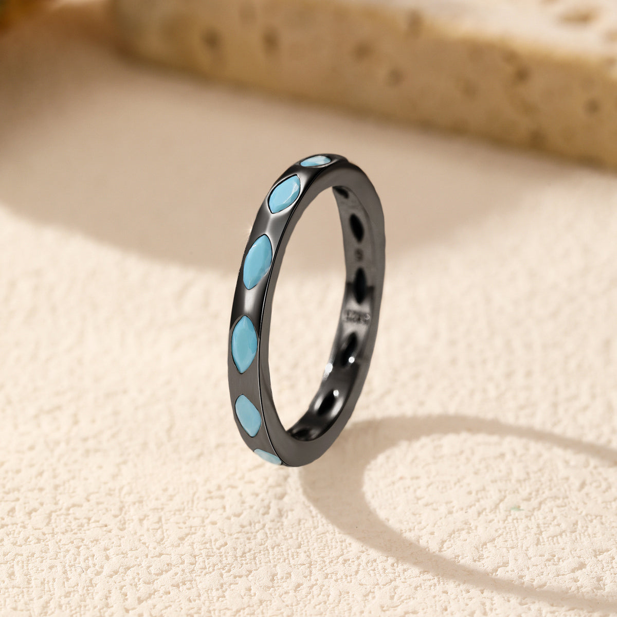 925 Sterling Silver Black Turquoise Ring