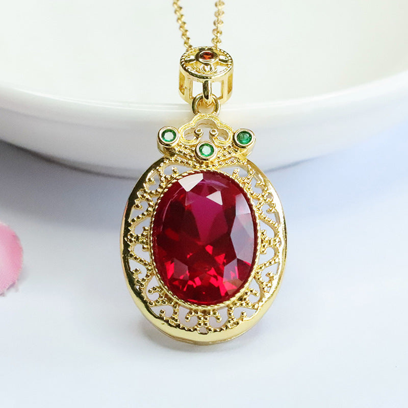 Lab-Grown Ruby Vintage Faceted Pendant — No Chain