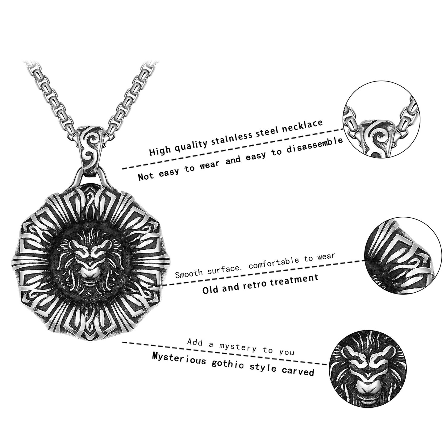Stainless Steel Necklace - Statement Angry Lion Pendant