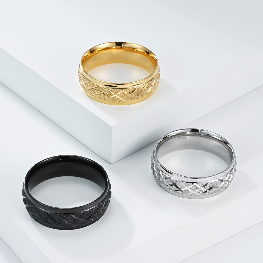 Rhombus Plaid Matte Stainless Steel Ring Unisex Stainless Steel