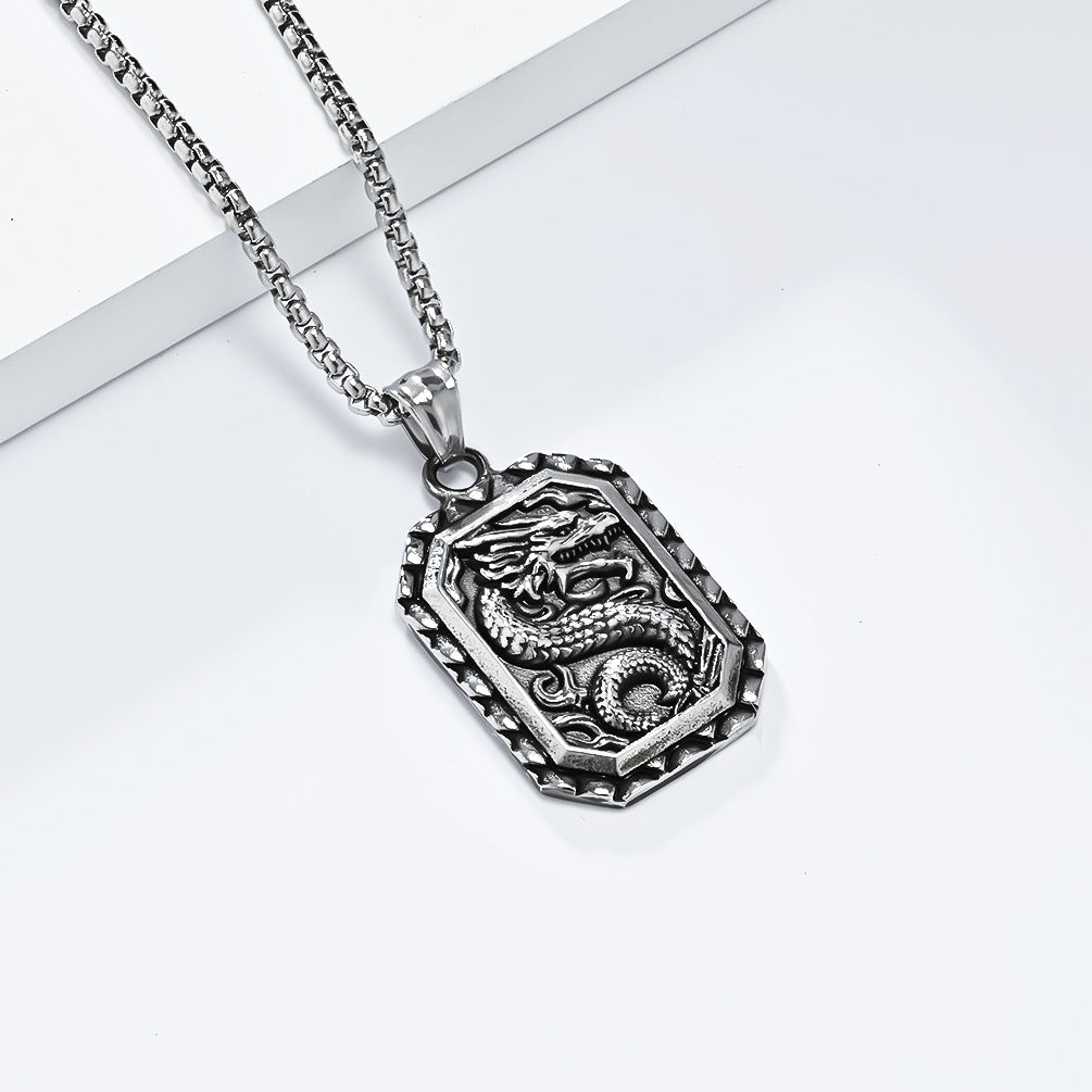 Steel Necklace - Vintage Dragon Pendant