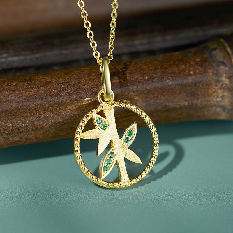 Summer Fashion S925 Sterling Silver Bamboo Necklace Girls Versatile Premium Jewelry Clavicle Chain