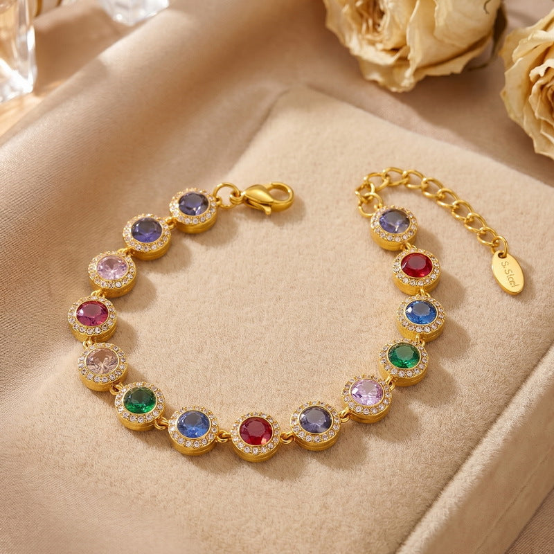Dopamine Color Full Zircon Bracelet Gypsy Stainless Steel Women's