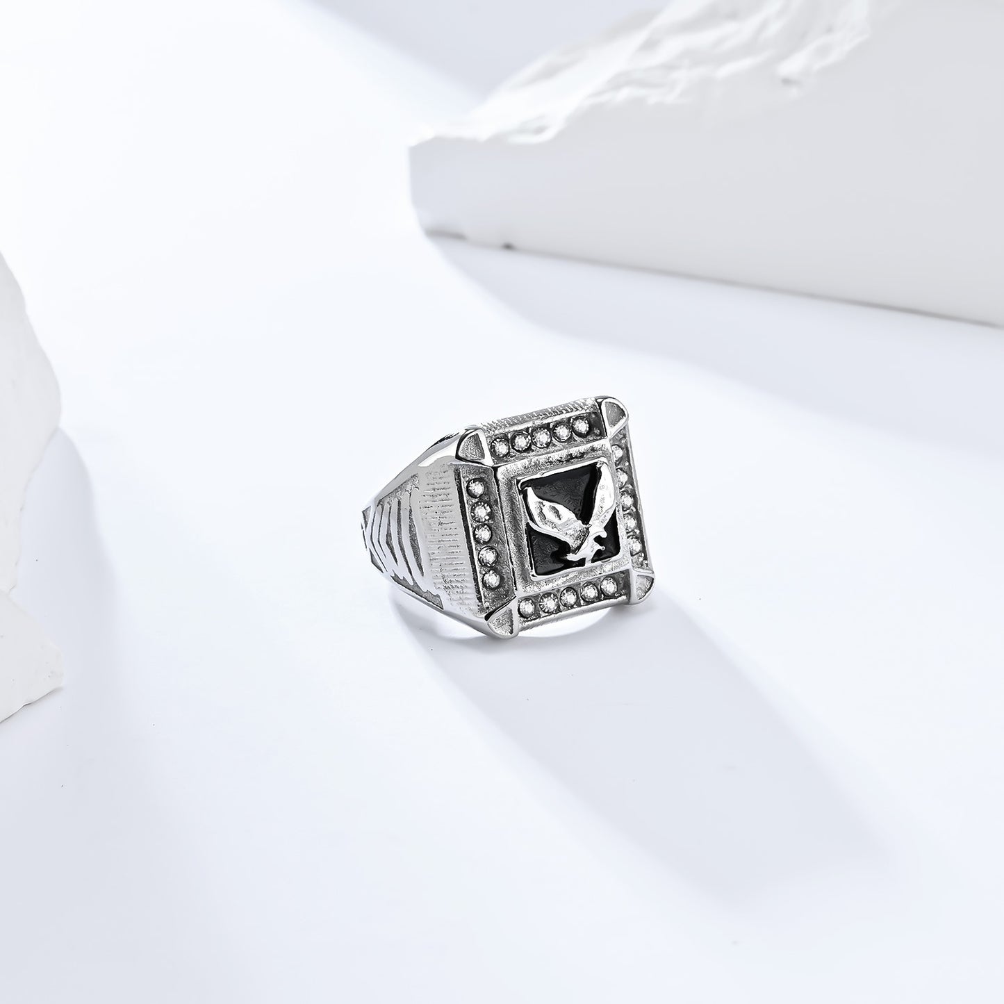 Planderful Titanium Steel Ring For Men Zircon Eagle Design Retro Hip Hop Style Durable