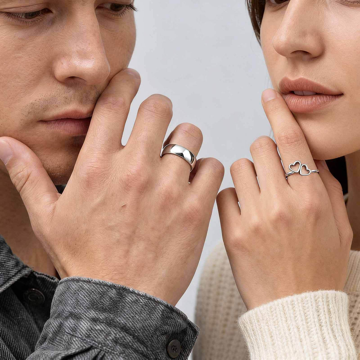 Couple Gift Stainless Steel Couple Ring Double Heart