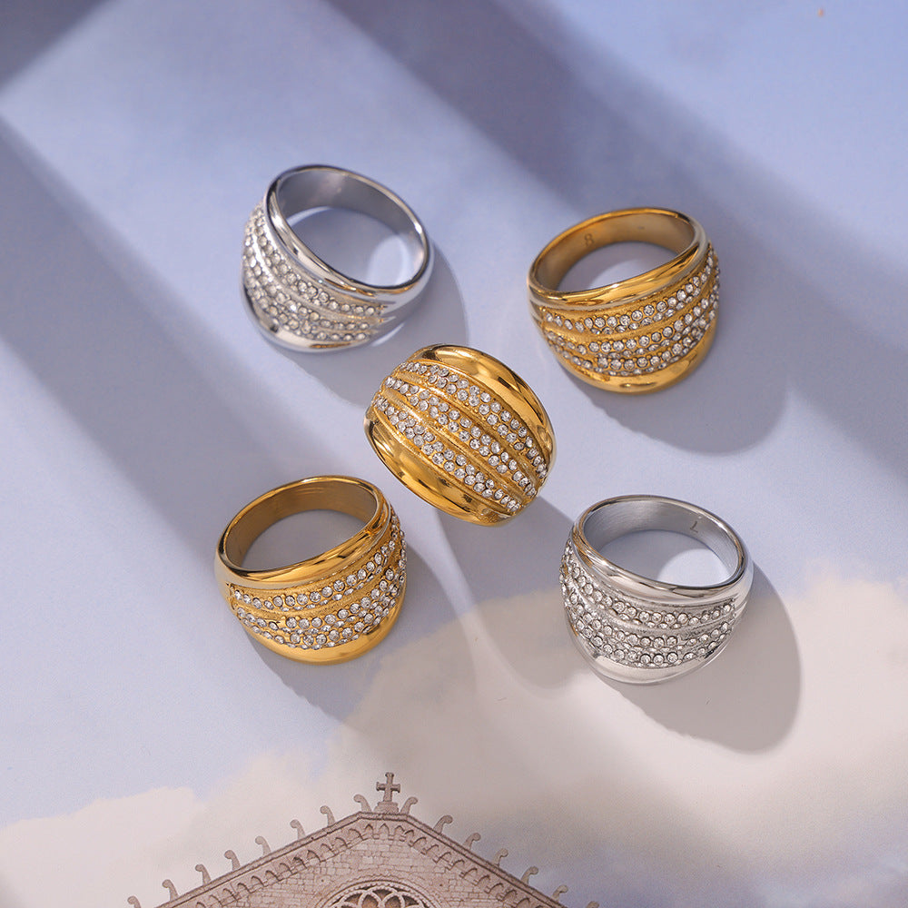 Luxurious French Cold Breeze Zircon Titanium Gold-Plated Ring