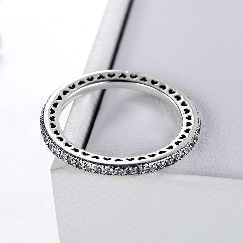Sterling Silver Heart-shaped Ring with Zircon Studded Design