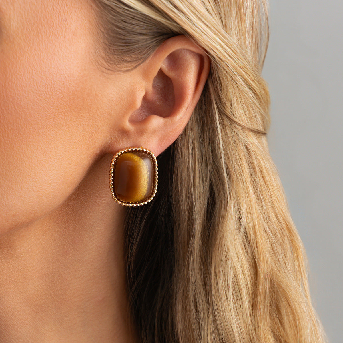 Planderful Vienna Verve Tiger's Eye Square Stud Earrings For Women Elegant Geometric Retro Jewelry