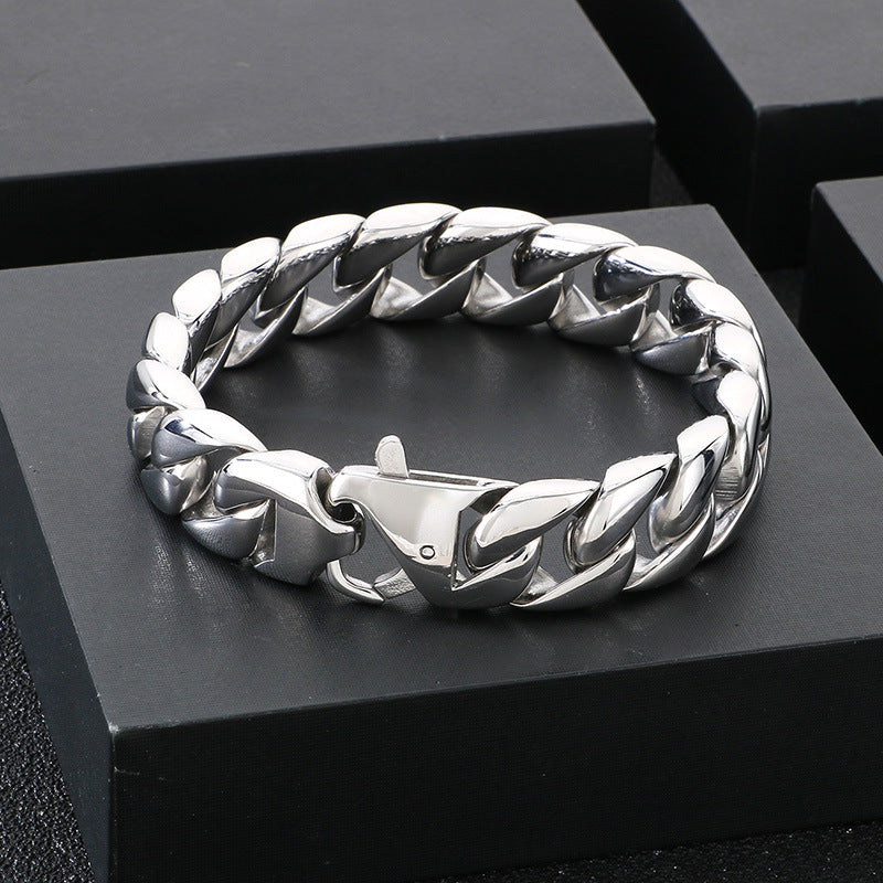 Retro Cuban Chain Titanium Steel Men Bracelet 15mm Classic