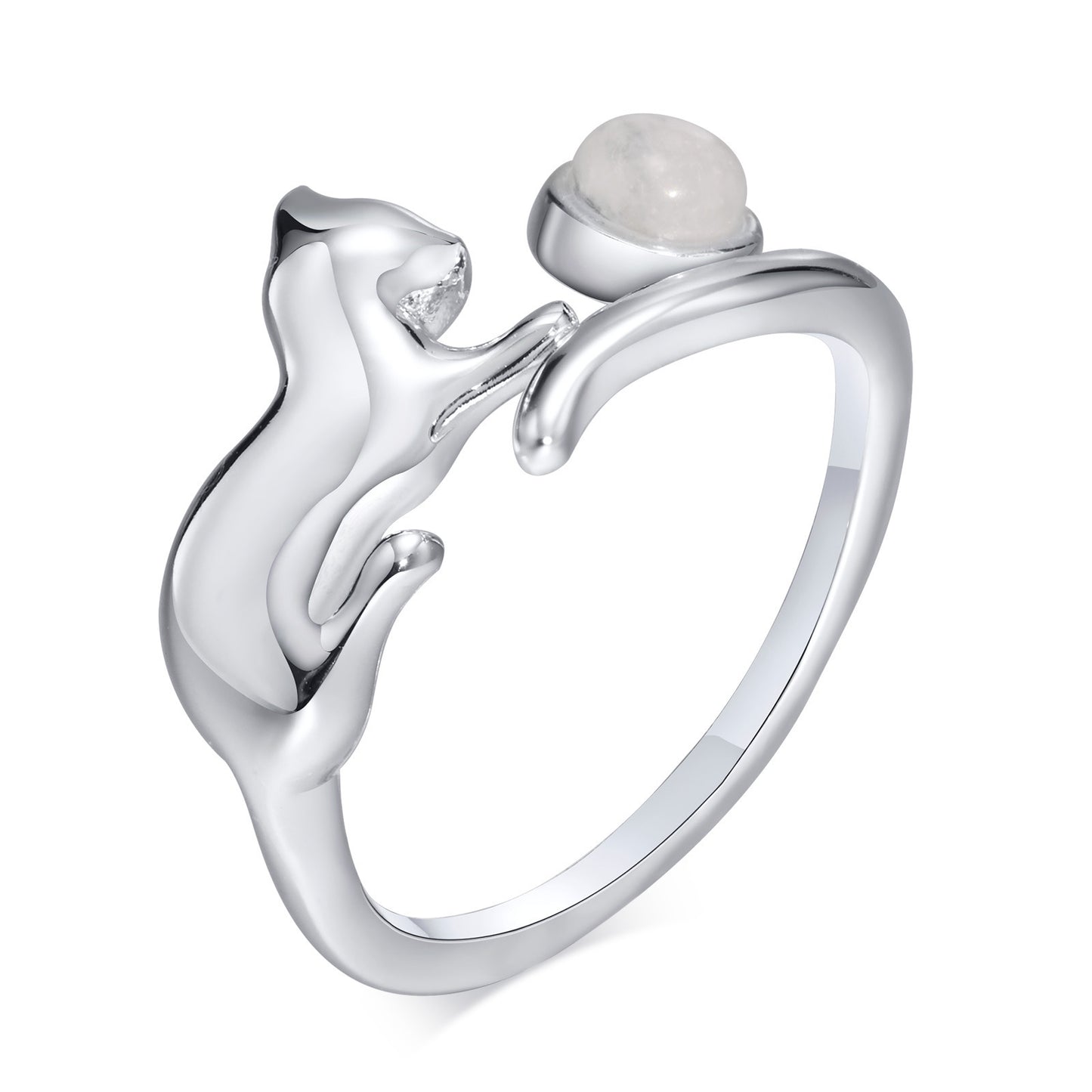Adjustable Ladies Ring Copper Kitten Moonstone Fashion