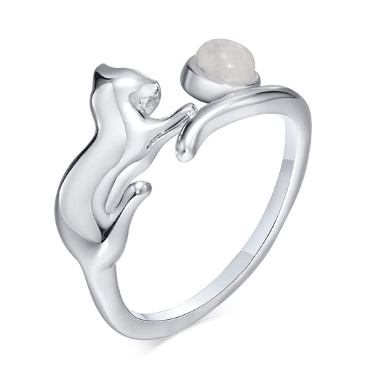 Adjustable Ladies Ring Copper Kitten Moonstone Fashion