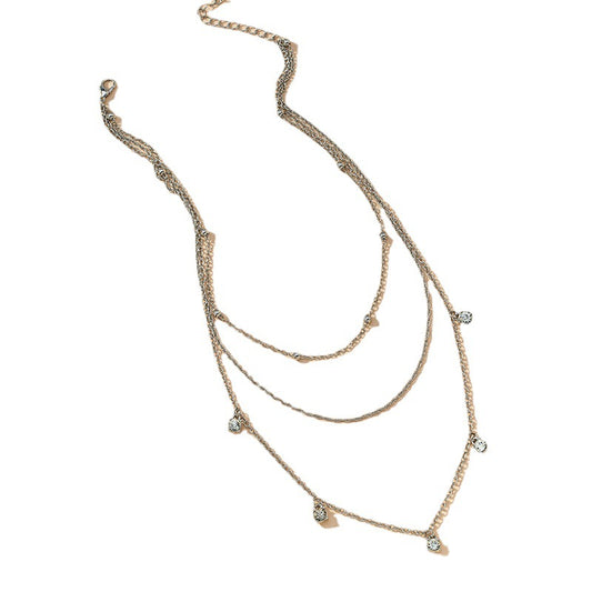 Elegant Three-Layer Gemstone Diamond Necklace - European Style