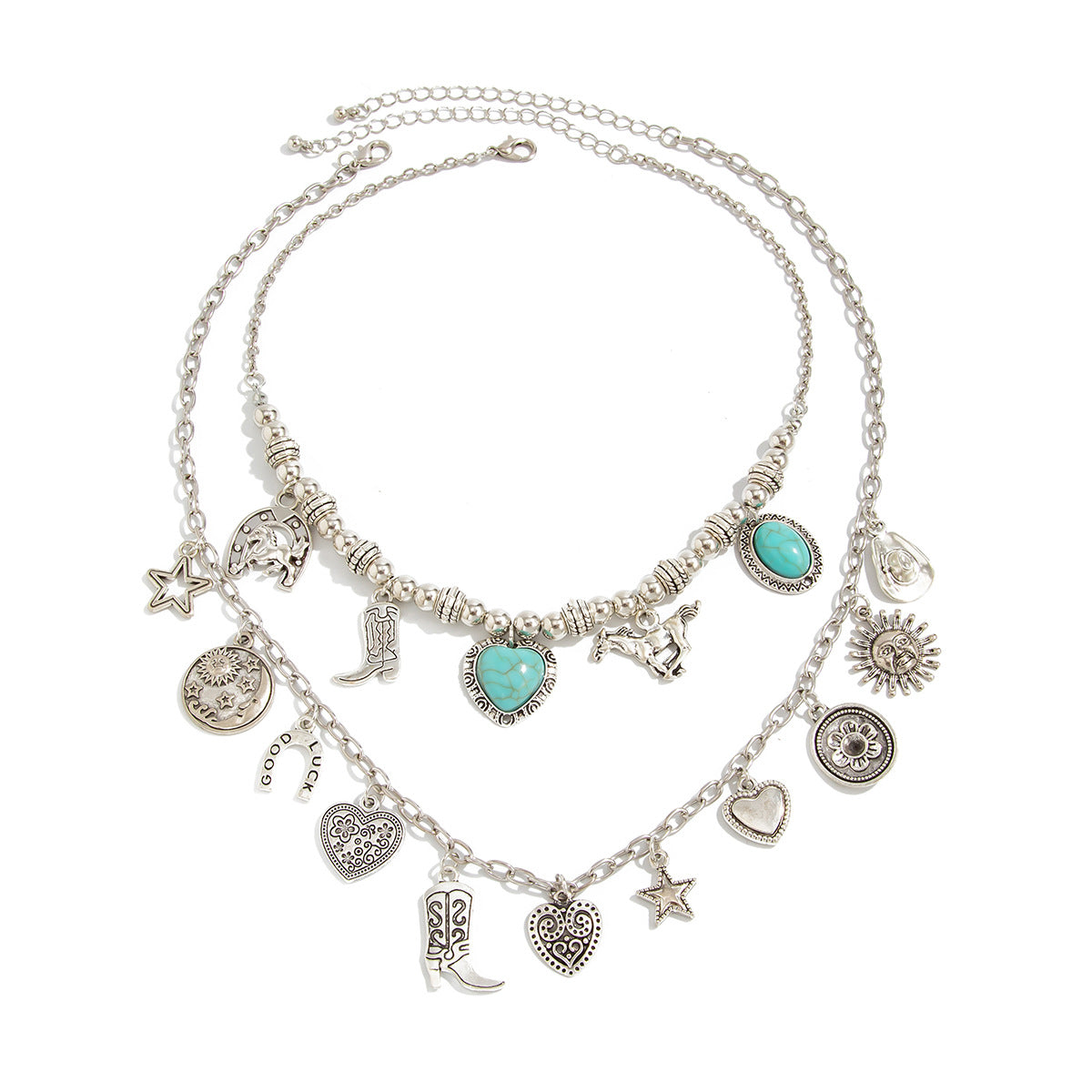 Western Bull Head Heart Pendant Necklace
