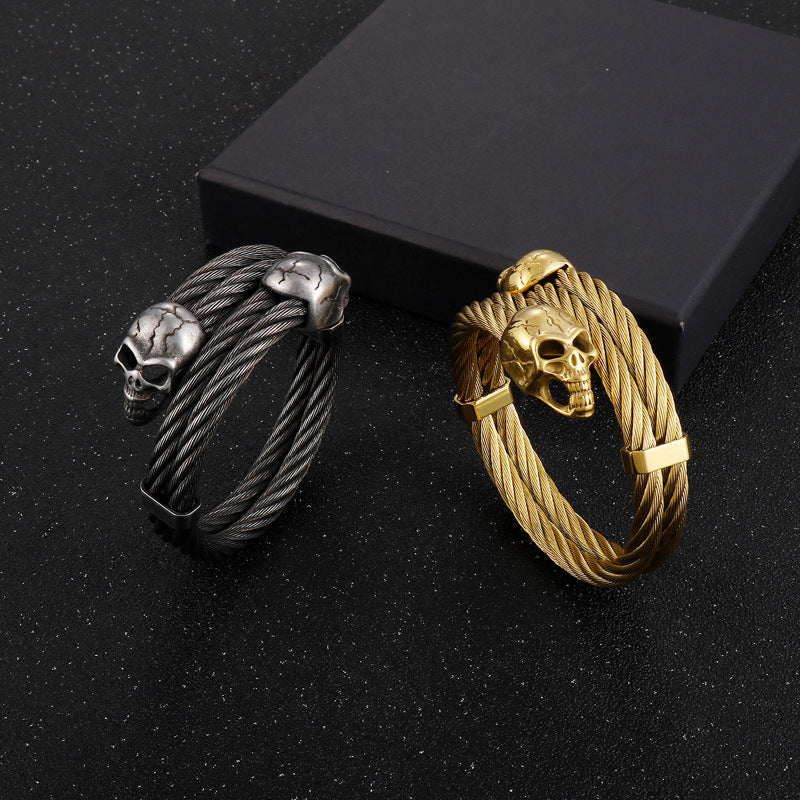 Hiphop Rock Skull Open Stretch Bracelet – Men's Titanium Steel Weiya Wire Steel Wire